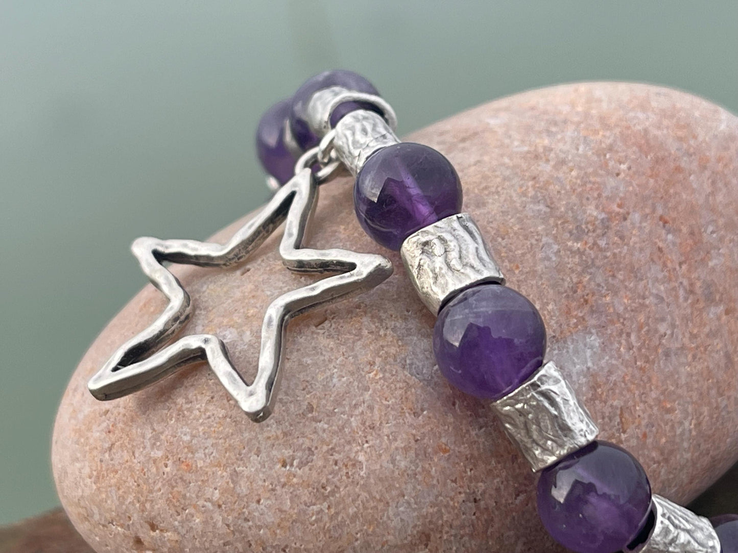 Star bracelet, amethyst bracelet, Hippy bracelet, boho gift for her, amethyst jewellery, handmade bracelet, eco friendly bohemian jewellery