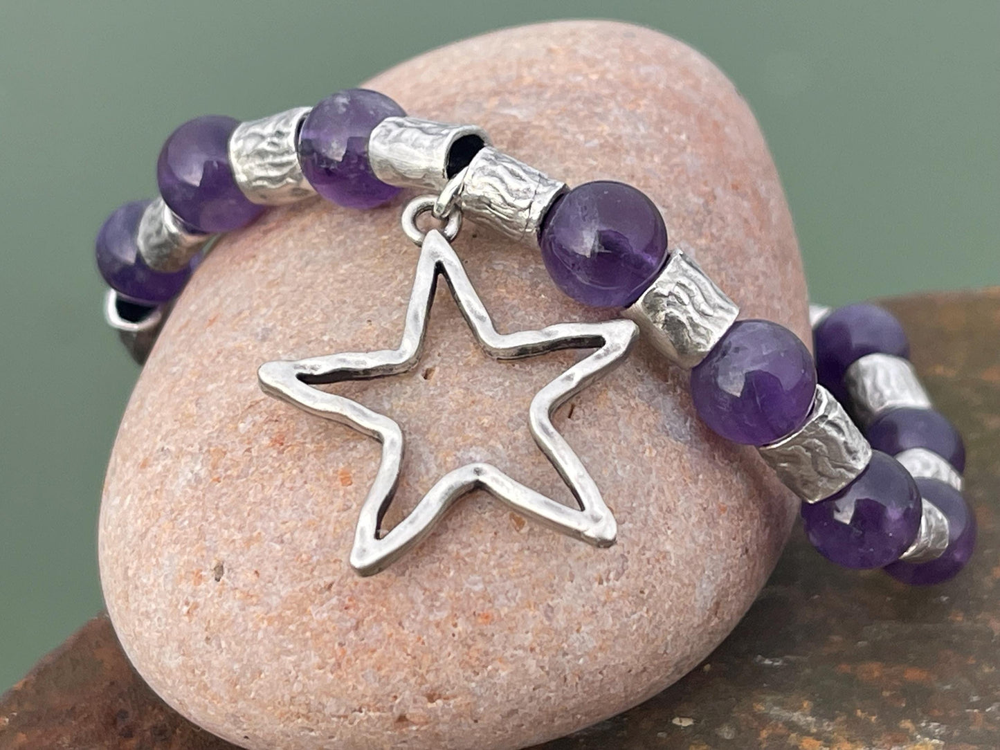 Star bracelet, amethyst bracelet, Hippy bracelet, boho gift for her, amethyst jewellery, handmade bracelet, eco friendly bohemian jewellery