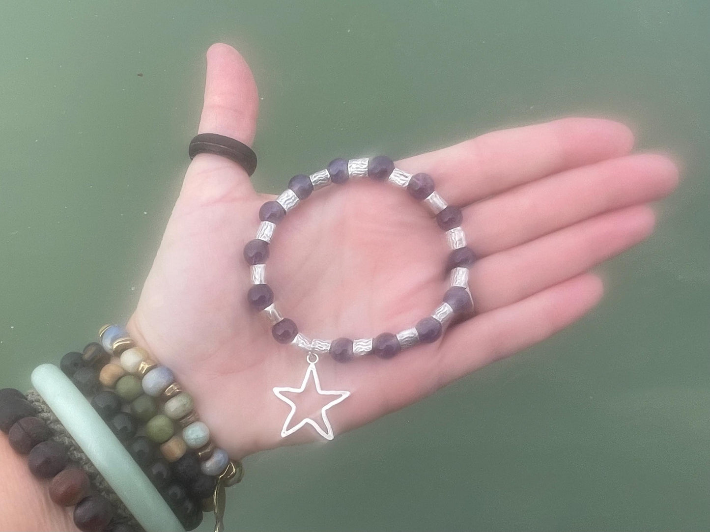 Star bracelet, amethyst bracelet, Hippy bracelet, boho gift for her, amethyst jewellery, handmade bracelet, eco friendly bohemian jewellery