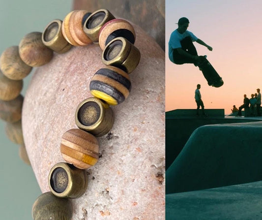 Handmade bracelet made from old skateboards. Skateboard bracelet. Unique gifts for men. Sustainable jewellery. Eco friendly bracelets.