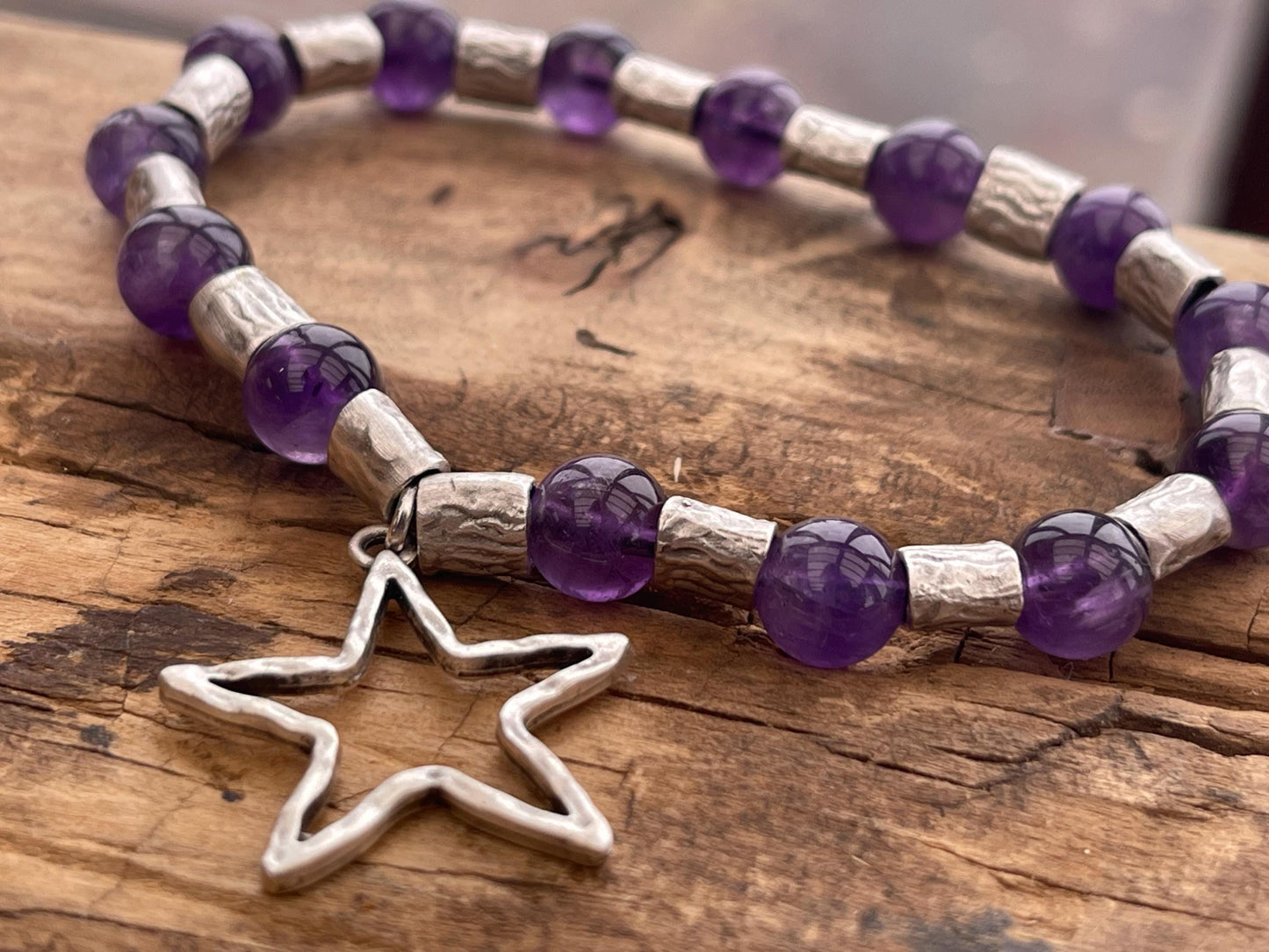 Star bracelet, amethyst bracelet, Hippy bracelet, boho gift for her, amethyst jewellery, handmade bracelet, eco friendly bohemian jewellery