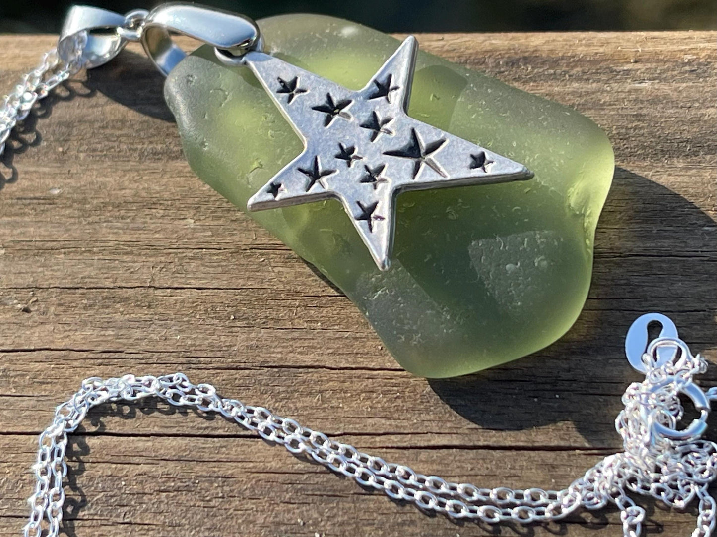 Eco friendly sea glass necklace on recycled sterling silver. Nautical necklace. Gift for sea swimmer. Ethical handmade jewellery. For him.