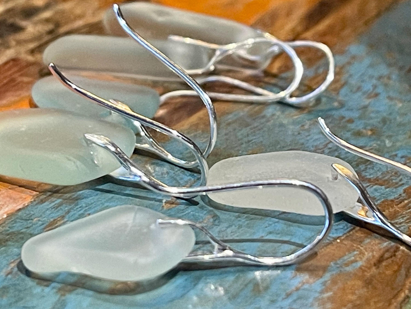 Sea glass and sterling silver earrings. Unique jewellery, Unique earrings, sea glass jewellery. Handmade gift for her. Sustainable jewellery