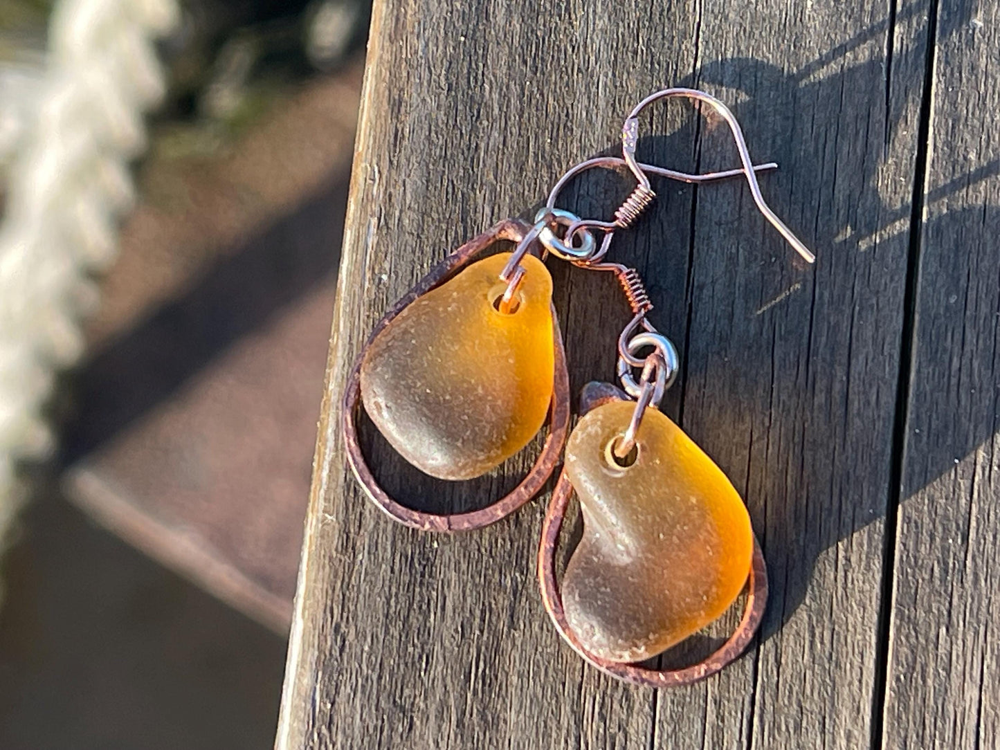 Handmade earrings. Sustainable jewellery, yellow sea glass earrings. Handmade earrings, gift for her, eco friendly jewellery, ethical gifts