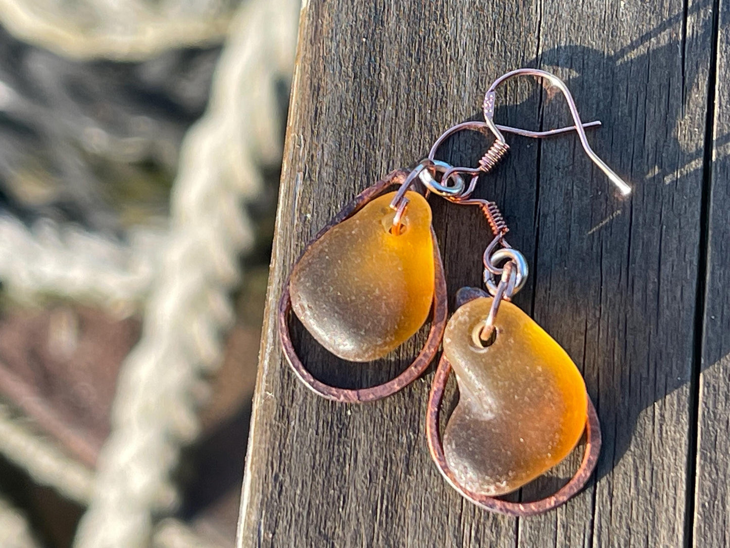 Handmade earrings. Sustainable jewellery, yellow sea glass earrings. Handmade earrings, gift for her, eco friendly jewellery, ethical gifts