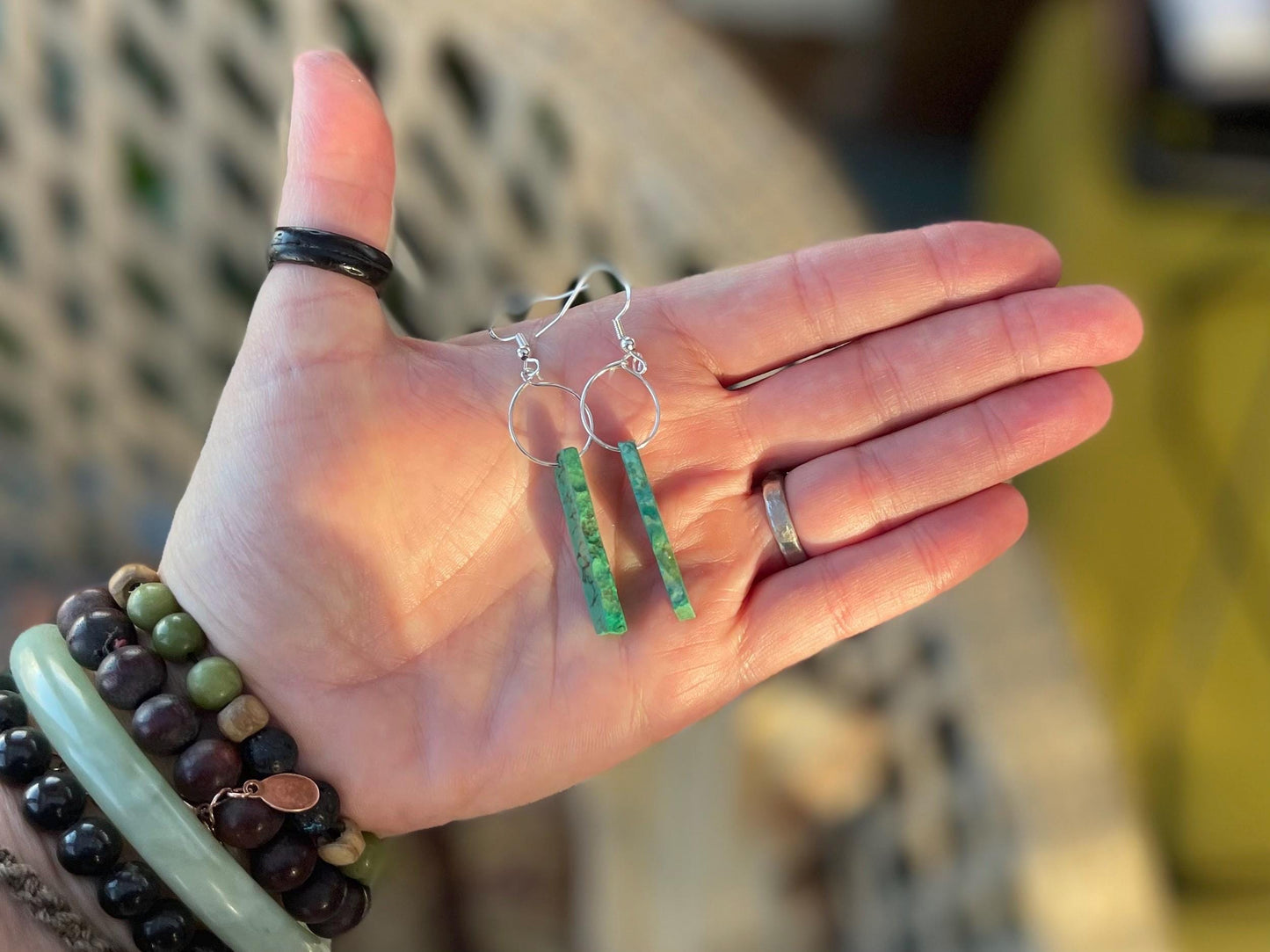 Silver earrings, boho earrings, unusual gift for her, malachite earrings, malachite jewellery, green gemstone earrings. Unusual jewellery