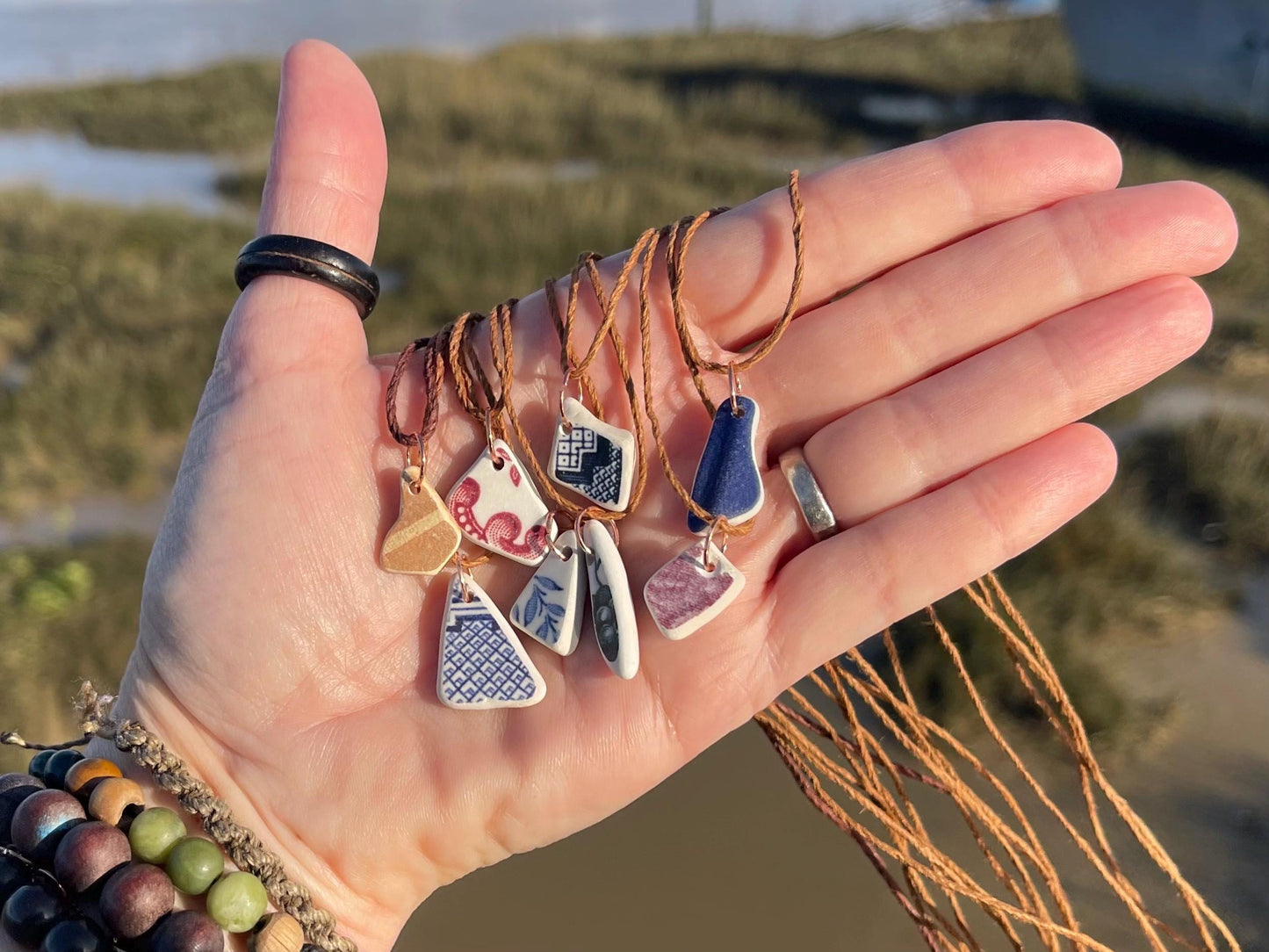 Rustic sea pottery necklace. Recycled necklace, unisex necklace. Surf necklace, hippy necklace, Gift for him, handmade gift for her, ethical