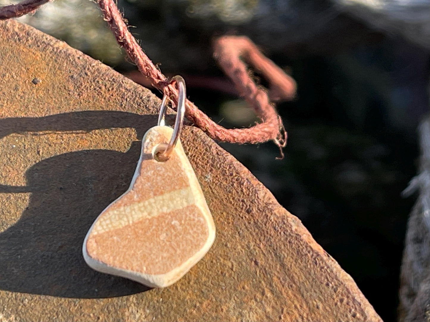 Rustic sea pottery necklace. Recycled necklace, unisex necklace. Surf necklace, hippy necklace, Gift for him, handmade gift for her, ethical