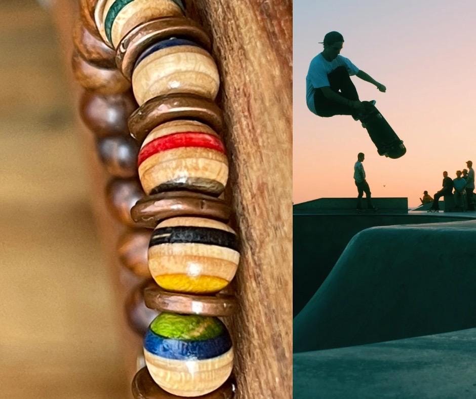 Handmade bracelet made from old skateboards. Skateboard bracelet. Unique gifts for men. Sustainable jewellery. Eco friendly bracelets.