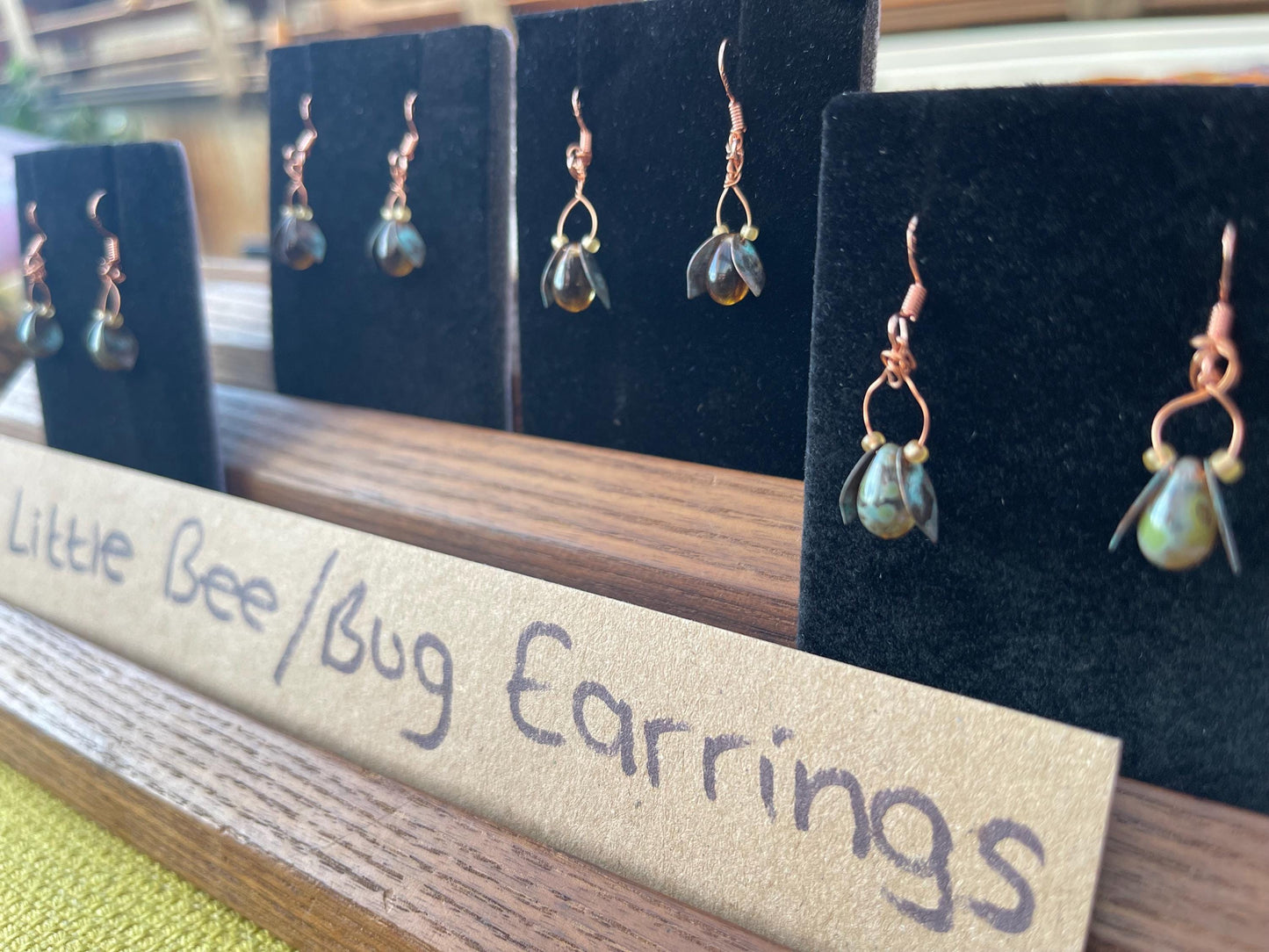 Bee earrings, ethical jewellery, recycled jewellery, eco friendly jewellery, bug earrings, bee jewellery, bee earrings, bee friendly gift