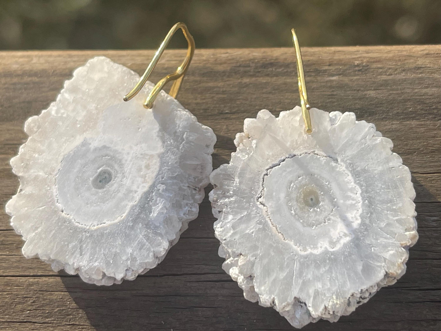 Solar quartz gemstone earrings on sterling silver & gold. Ethical jewellery, white gemstone earrings. Unique jewellery. Unique earrings