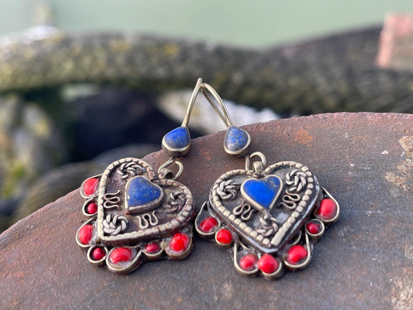 Gypsy jewellery, vintage heart earrings, heart jewellery, ethical jewellery, gypsy earrings, romantic gifts, eco friendly jewellery