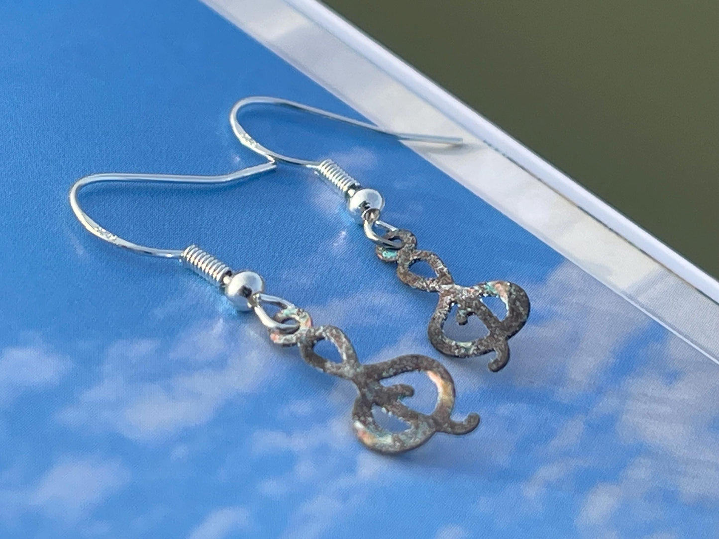 Handmade treble clef earrings on sterling silver. Gift for musician. Musical earrings. Treble clef jewellery. Music earrings, orchestral