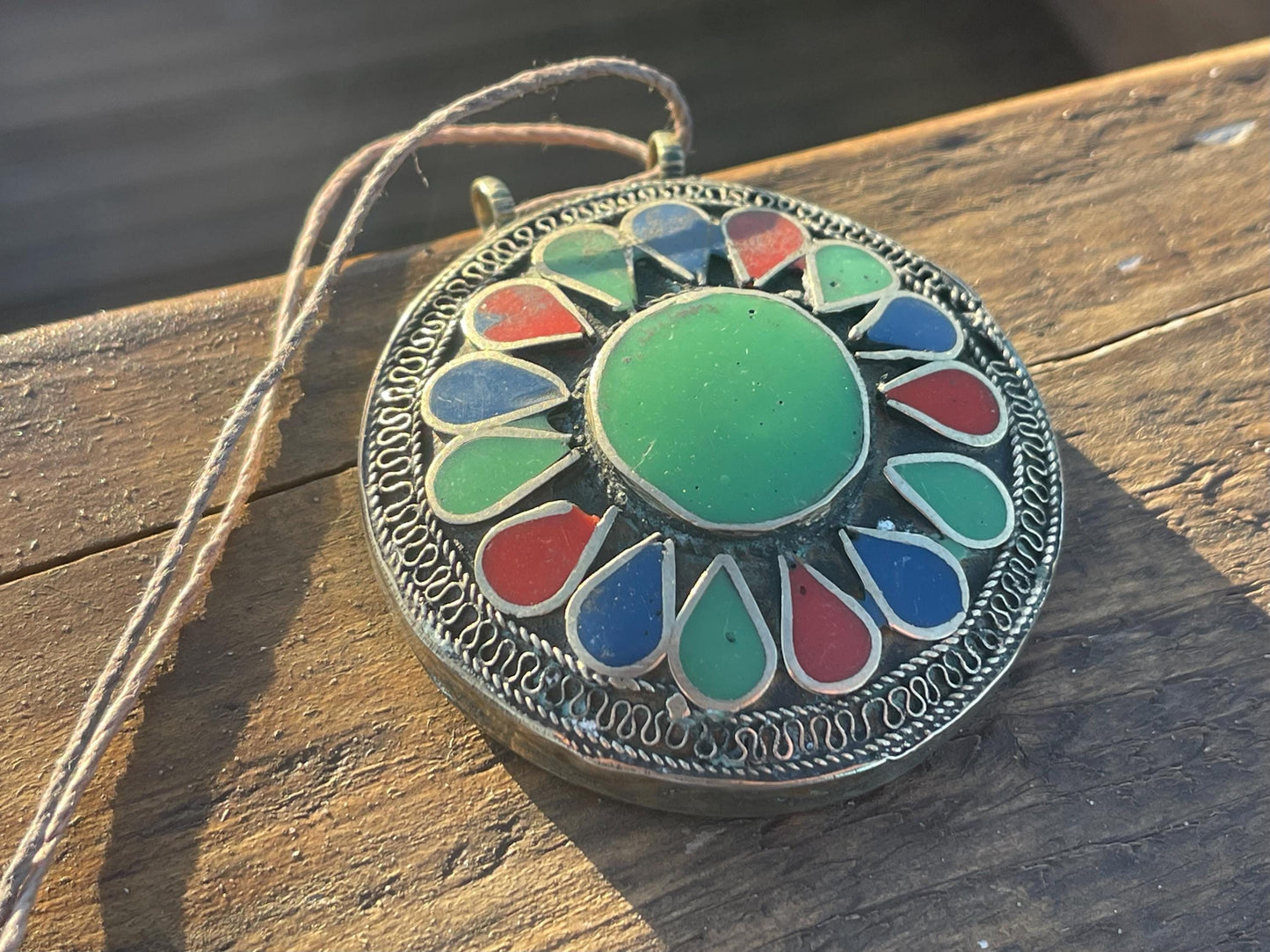 Gypsy jewellery. Very large statement necklace. Vintage jewellery, ethical jewellery, red and green pendant, boho necklace, unique necklace