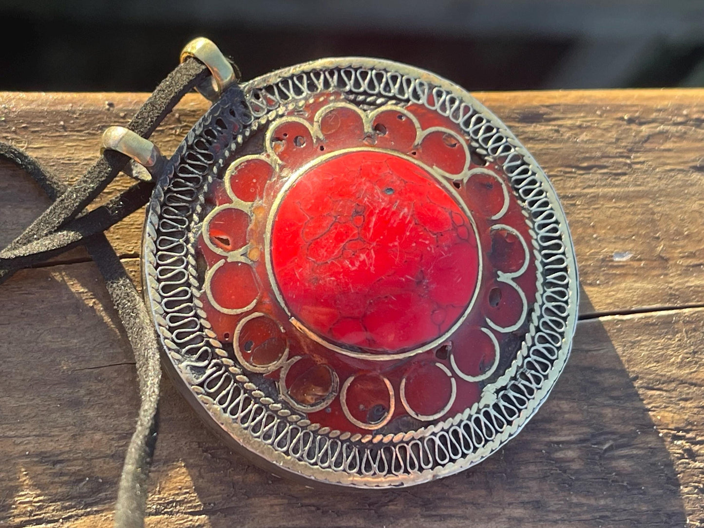 Gypsy jewellery. Very large statement necklace. Vintage jewellery, ethical jewellery, red pendant, boho necklace, unique necklace