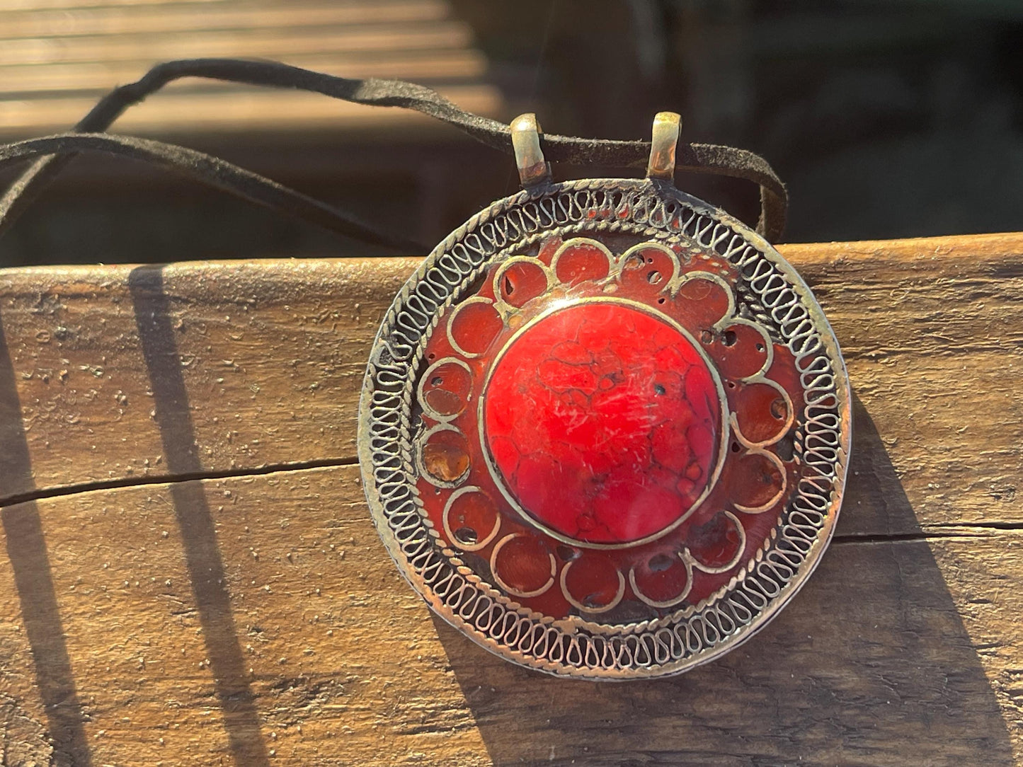 Gypsy jewellery. Very large statement necklace. Vintage jewellery, ethical jewellery, red pendant, boho necklace, unique necklace