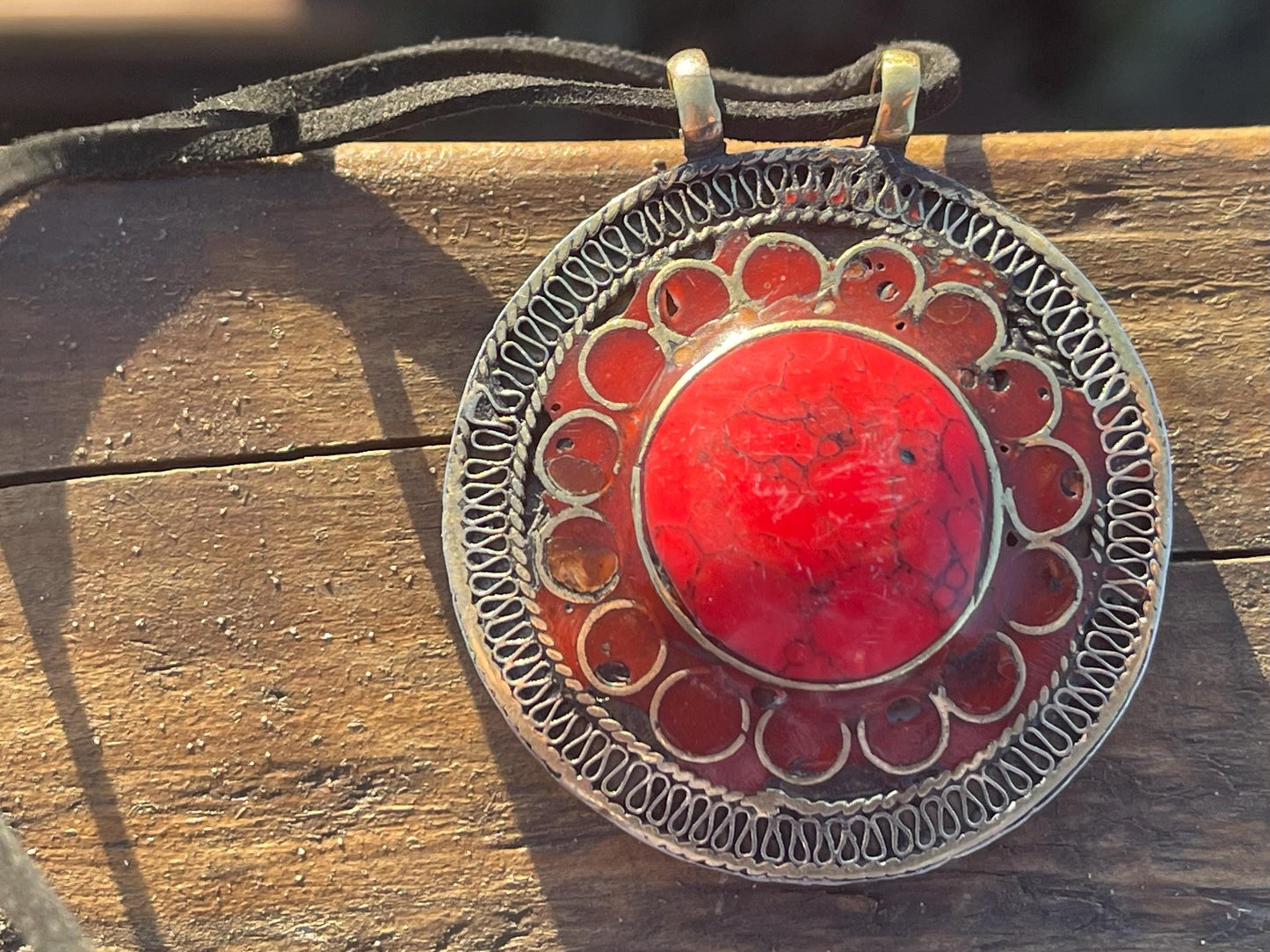 Gypsy jewellery. Very large statement necklace. Vintage jewellery, ethical jewellery, red pendant, boho necklace, unique necklace