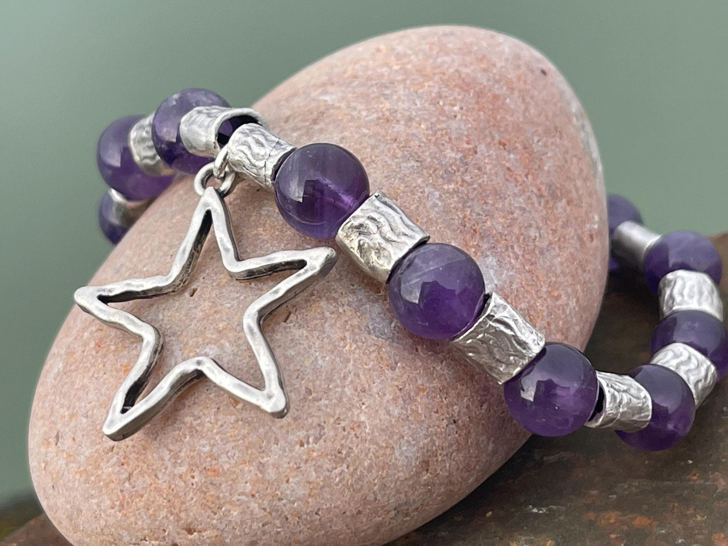 Star bracelet, amethyst bracelet, Hippy bracelet, boho gift for her, amethyst jewellery, handmade bracelet, eco friendly bohemian jewellery