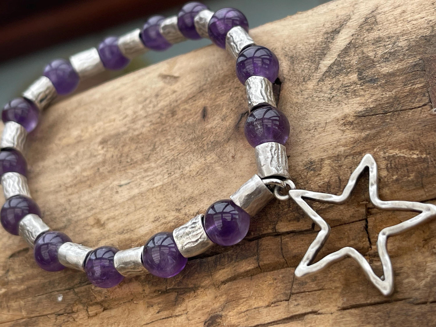 Star bracelet, amethyst bracelet, Hippy bracelet, boho gift for her, amethyst jewellery, handmade bracelet, eco friendly bohemian jewellery