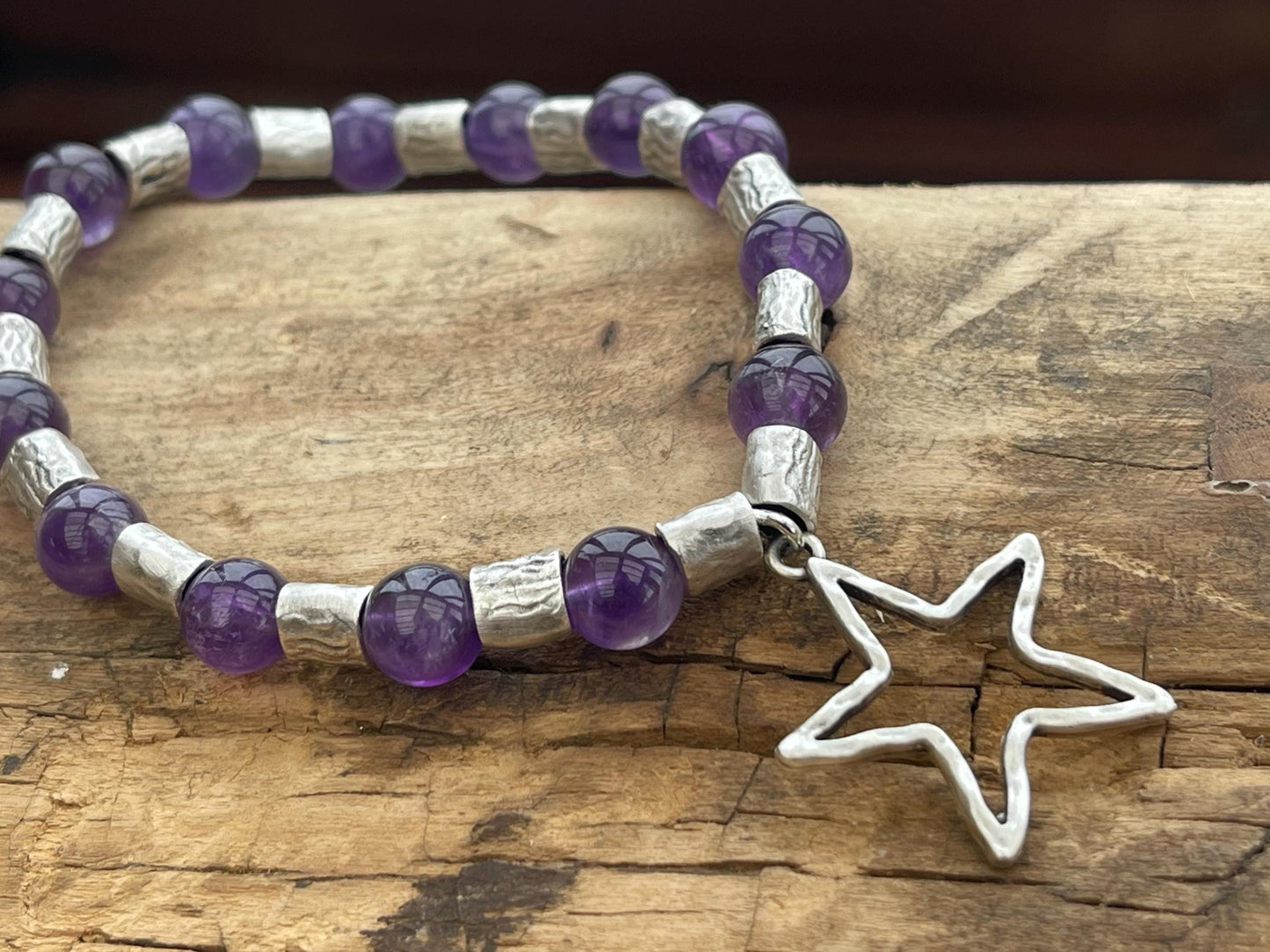 Star bracelet, amethyst bracelet, Hippy bracelet, boho gift for her, amethyst jewellery, handmade bracelet, eco friendly bohemian jewellery