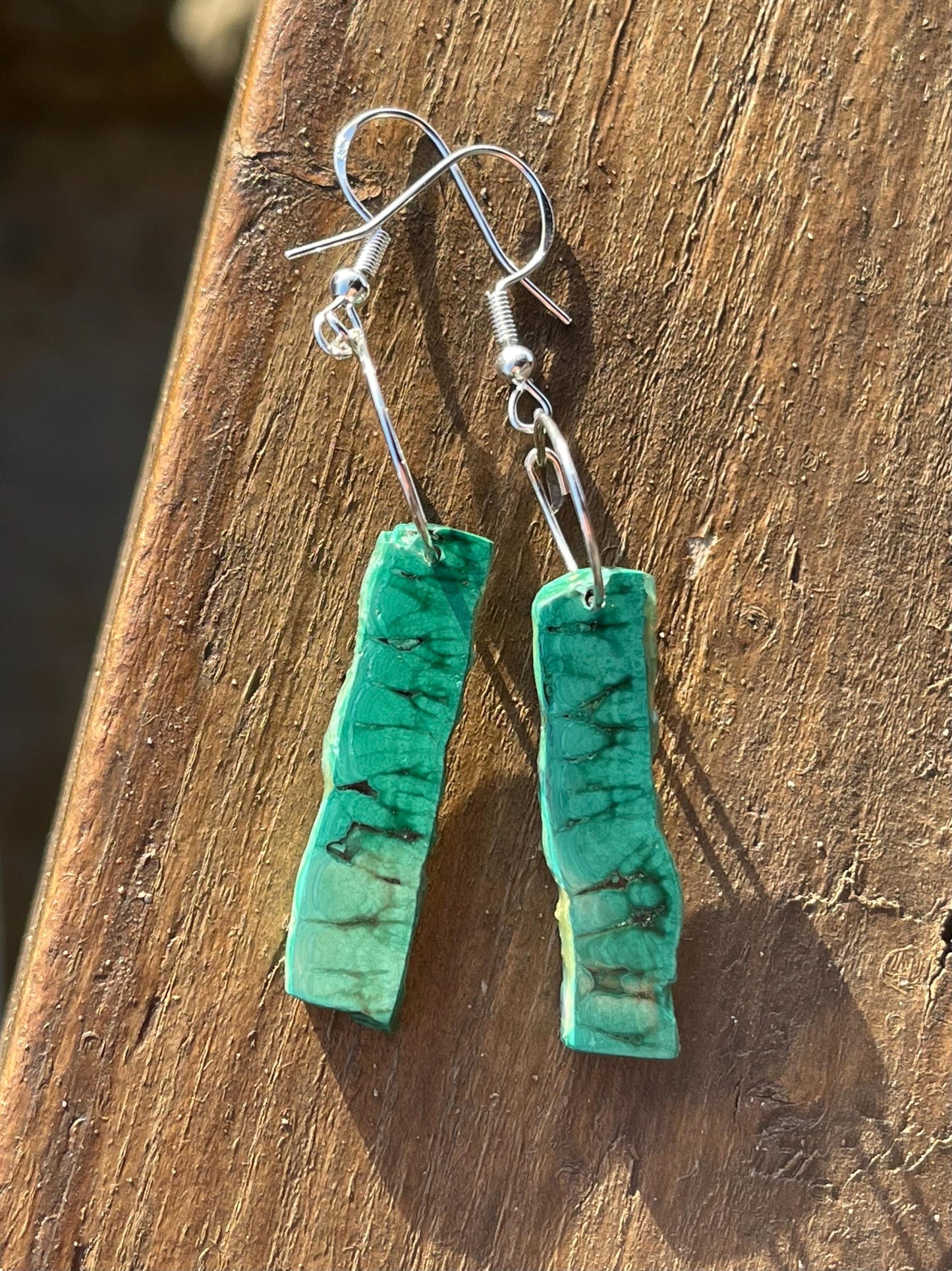 Silver earrings, boho earrings, unusual gift for her, malachite earrings, malachite jewellery, green gemstone earrings. Unusual jewellery