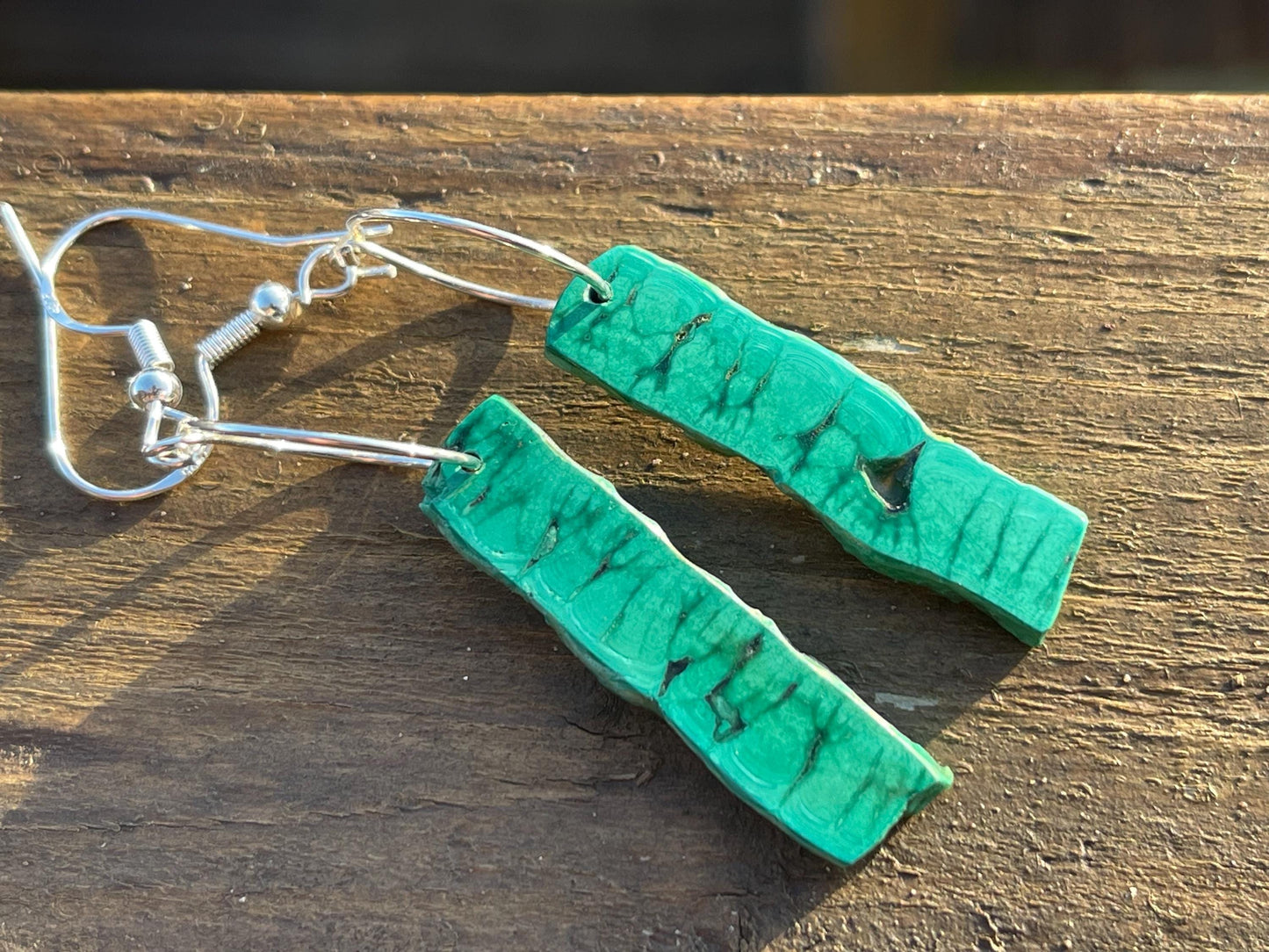 Silver earrings, boho earrings, unusual gift for her, malachite earrings, malachite jewellery, green gemstone earrings. Unusual jewellery