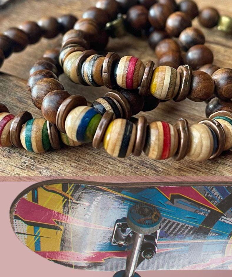 Handmade bracelet made from old skateboards. Skateboard bracelet. Unique gifts for men. Sustainable jewellery. Eco friendly bracelets.