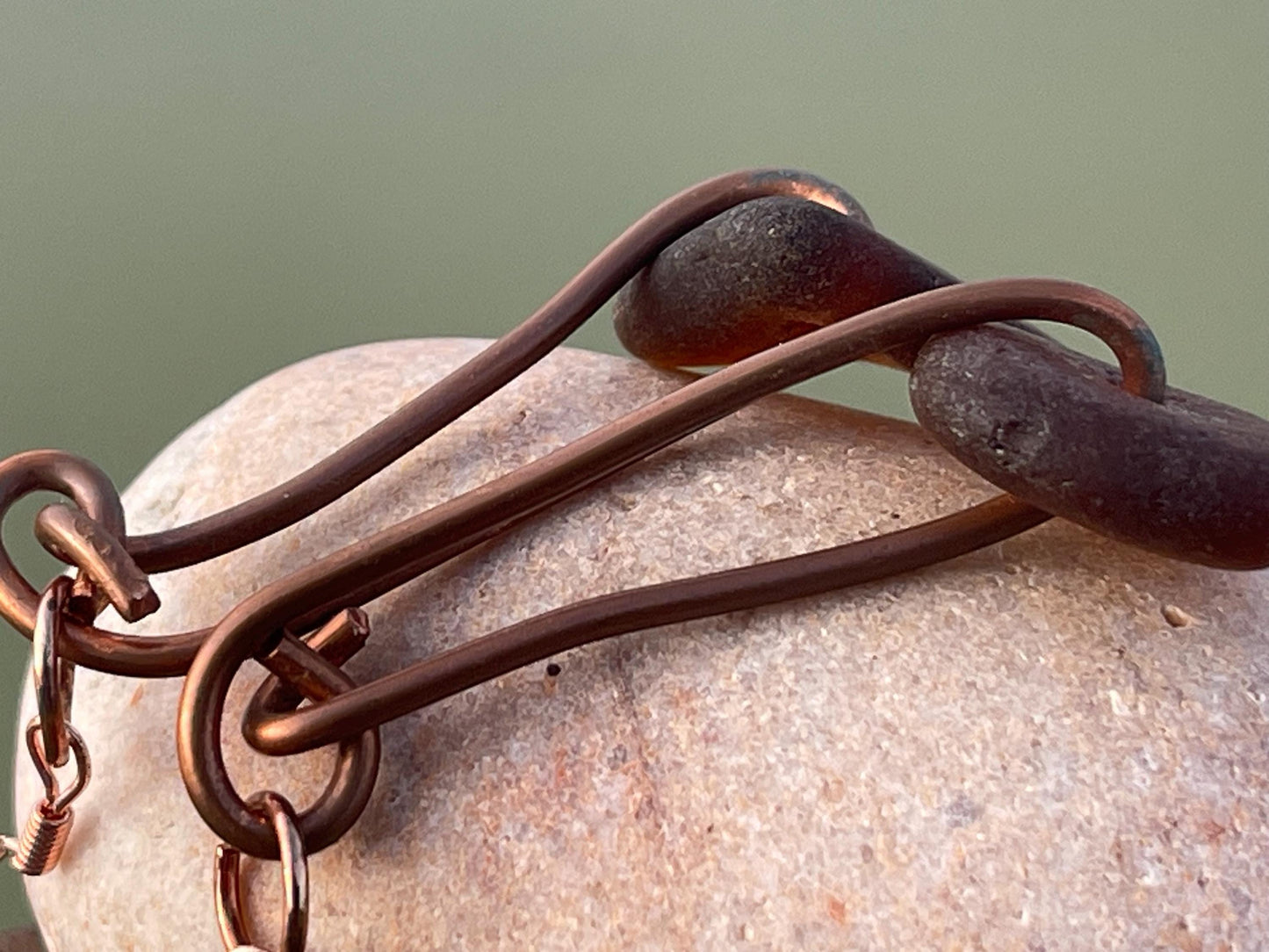 Sea glass and recycled copper earrings, unique earrings, ethical jewellery, unusual boho jewellery, sea glass jewellery, orange sea glass