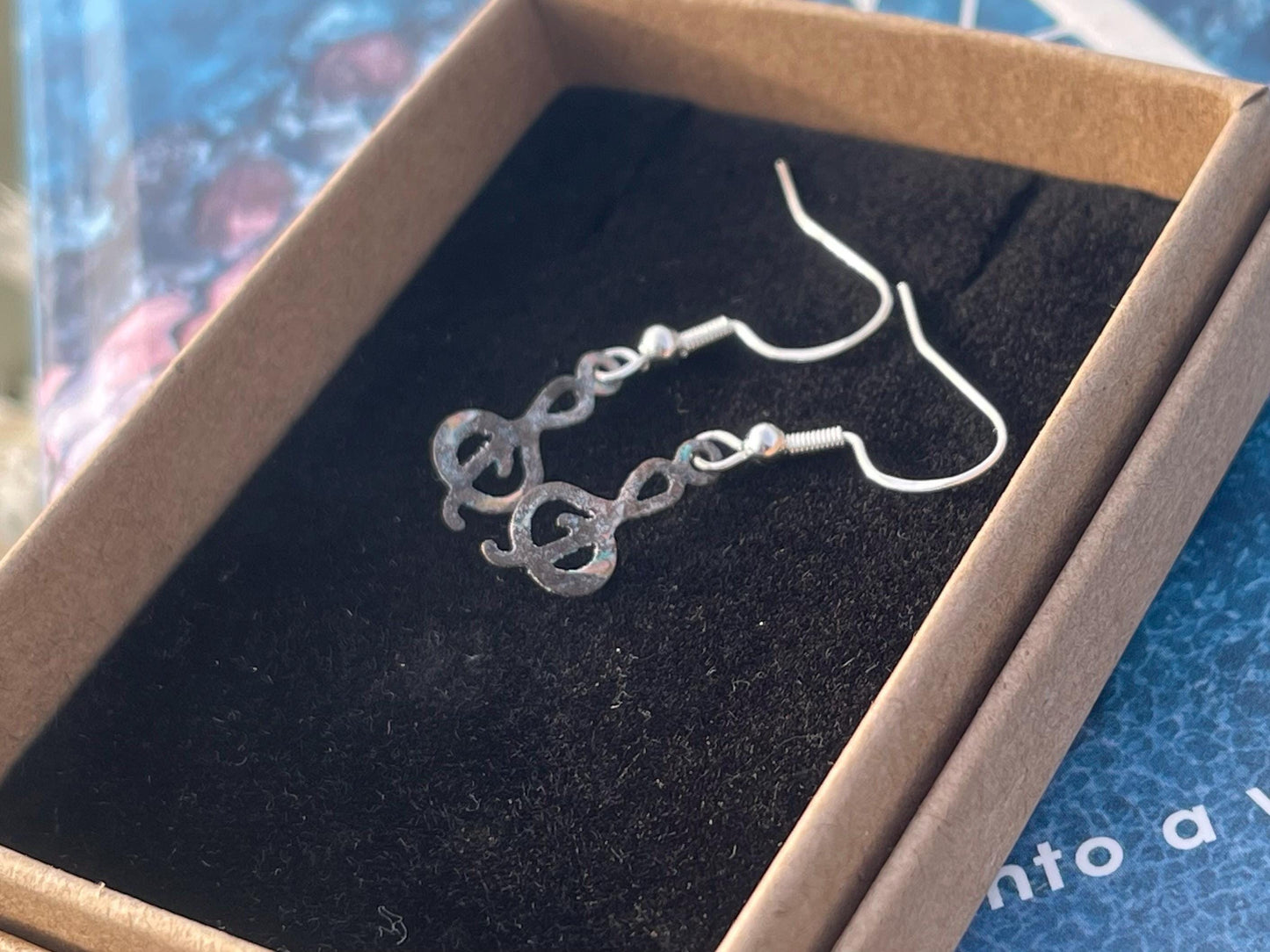 Handmade treble clef earrings on sterling silver. Gift for musician. Musical earrings. Treble clef jewellery. Music earrings, orchestral