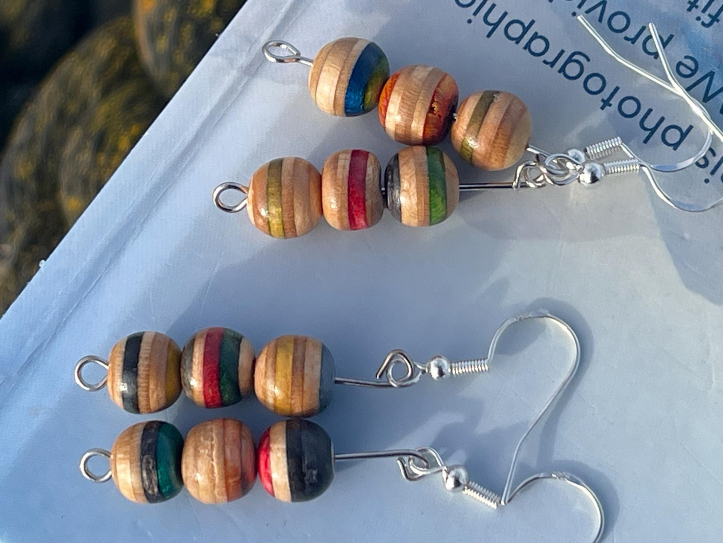 Handmade earrings made from old skateboards. Skateboard earrings. Skater jewellery. Sustainable jewellery. Eco friendly earrings. Cool gifts