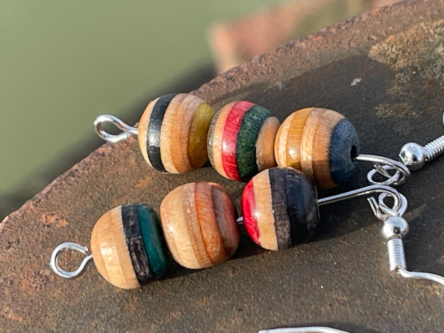 Handmade earrings made from old skateboards. Skateboard earrings. Skater jewellery. Sustainable jewellery. Eco friendly earrings. Cool gifts