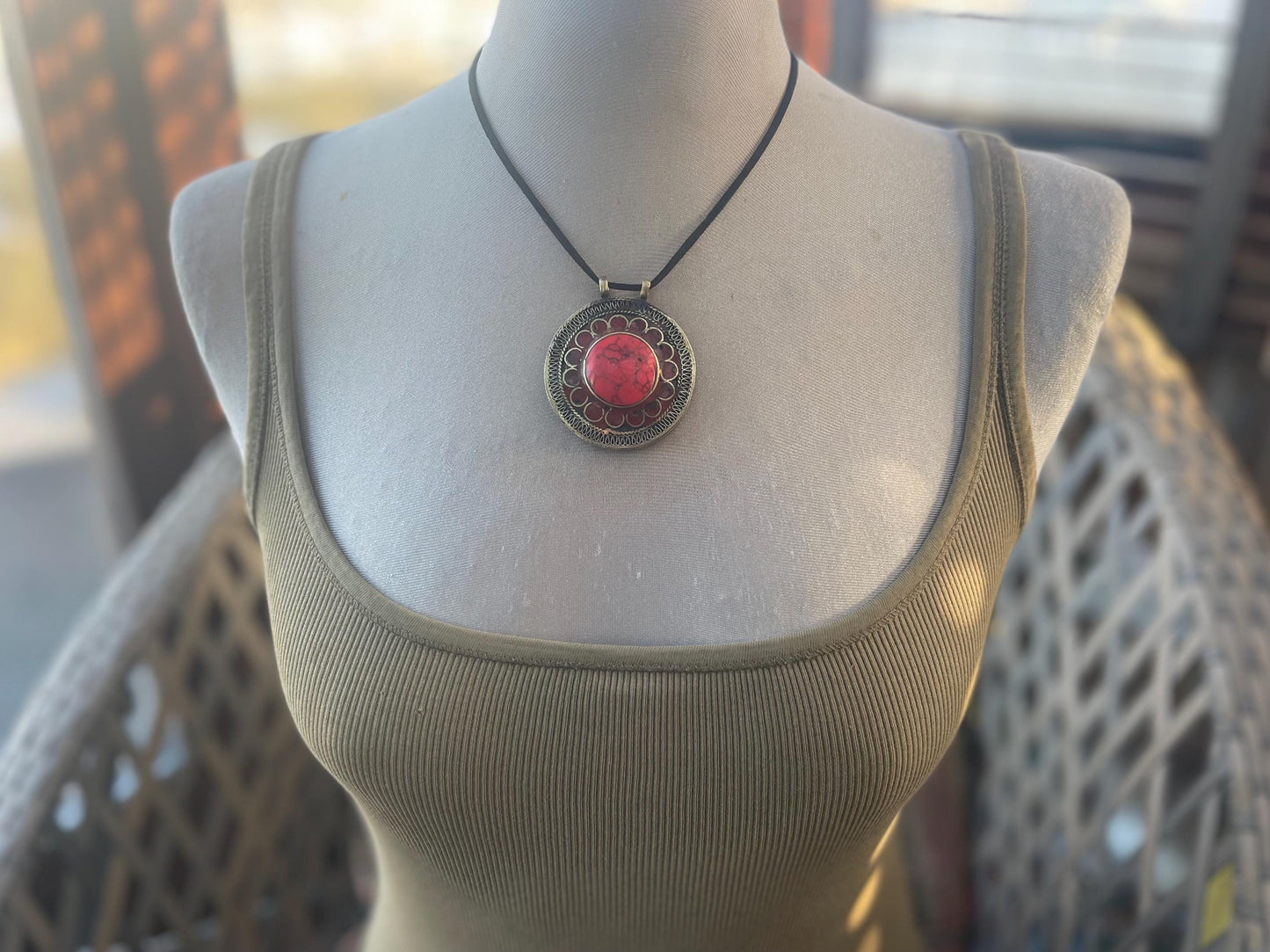 Gypsy jewellery. Very large statement necklace. Vintage jewellery, ethical jewellery, red pendant, boho necklace, unique necklace