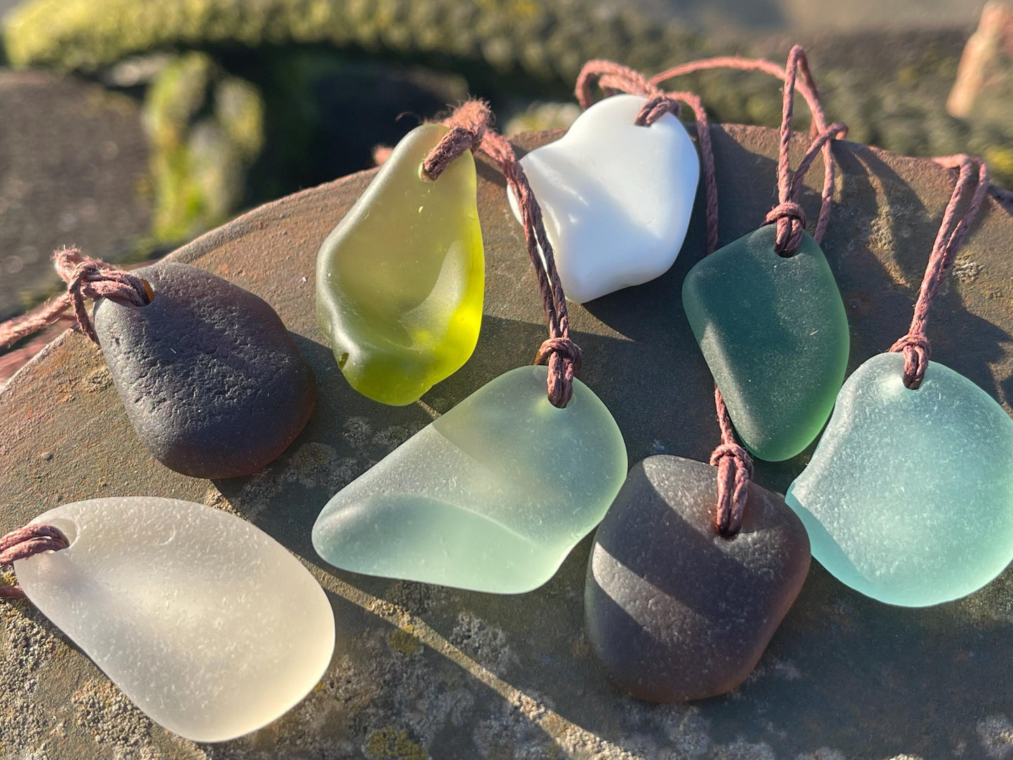 Ethically sourced sea glass pendants. Recycled necklace, unique boho gift for her, ethical jewellery, earthy jewelry handmade necklace v