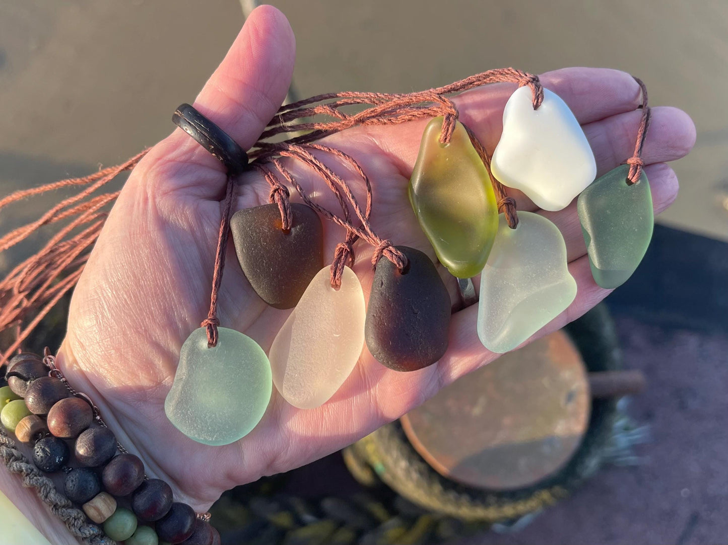 Ethically sourced sea glass pendants. Recycled necklace, unique boho gift for her, ethical jewellery, earthy jewelry handmade necklace v