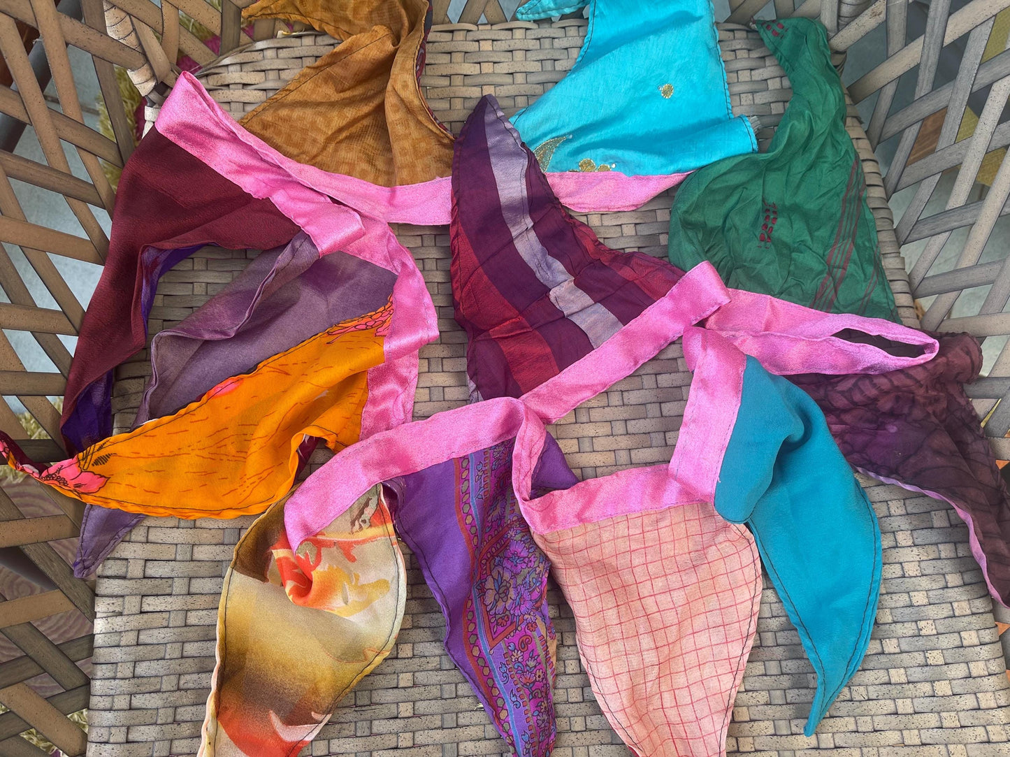 SALE pieces of recycled bunting made from sari off cuts.