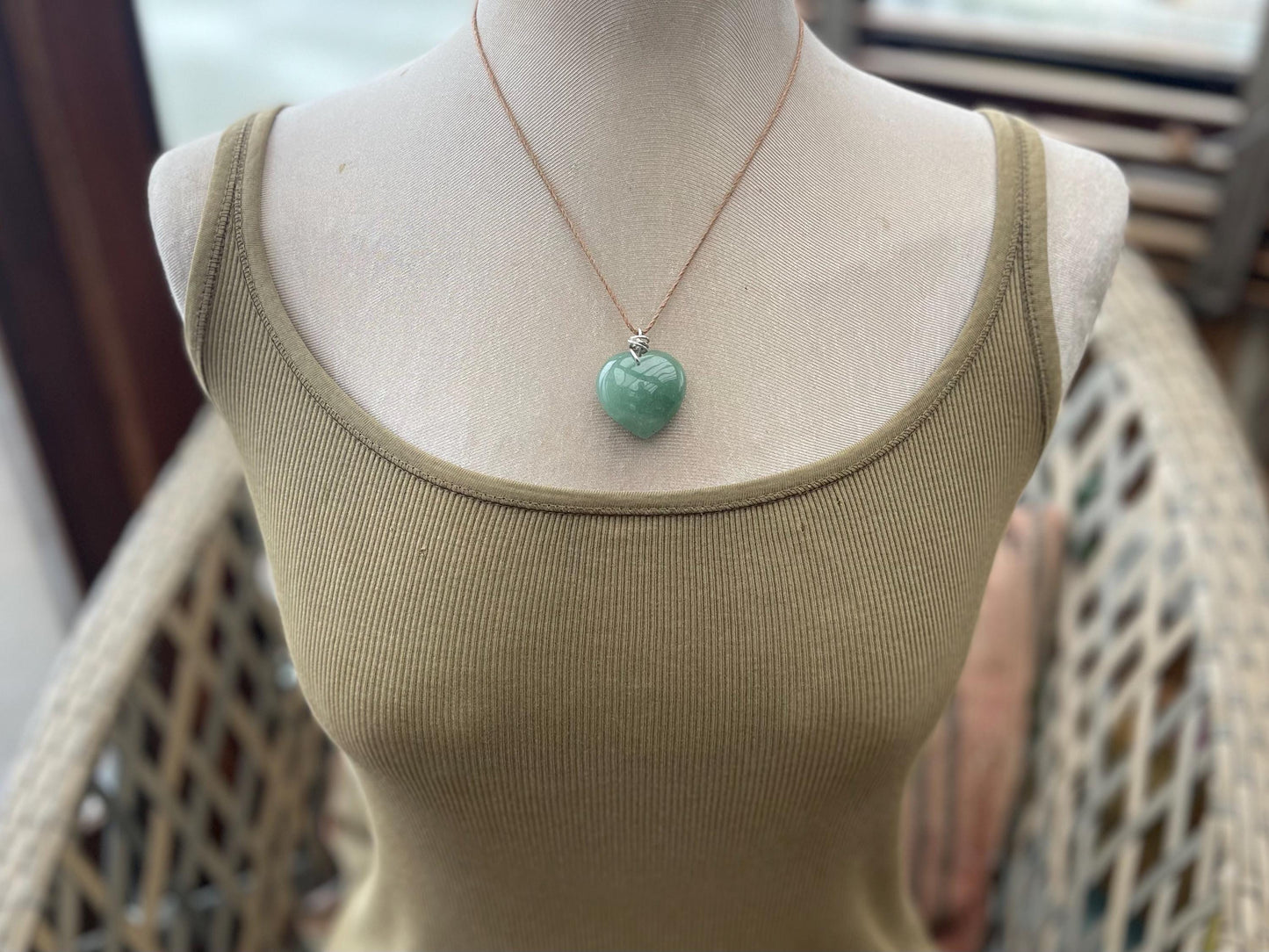 Adventurine necklace, heart necklace, romantic necklace, gift for her, birthday gift, gift for wife, heart pendant, love necklace, green