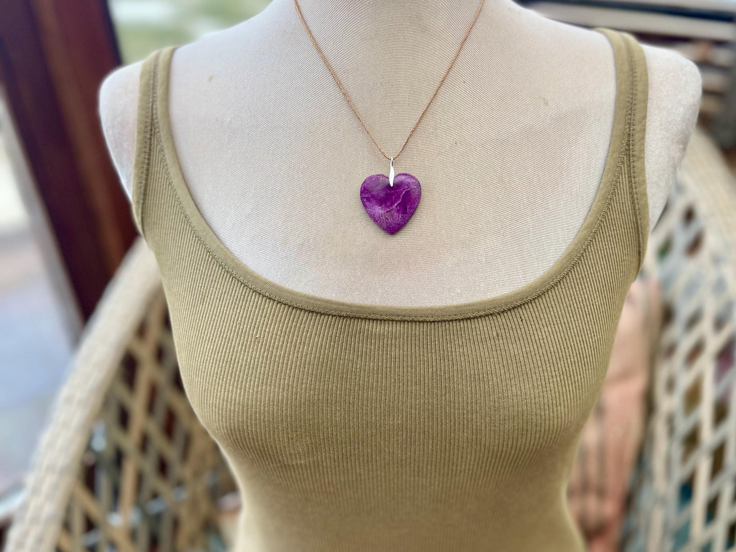 Charoite necklace, heart necklace. Handmade necklace, charoite jewellery, gift for her, unusual necklace, purple gemstone, unique jewellery