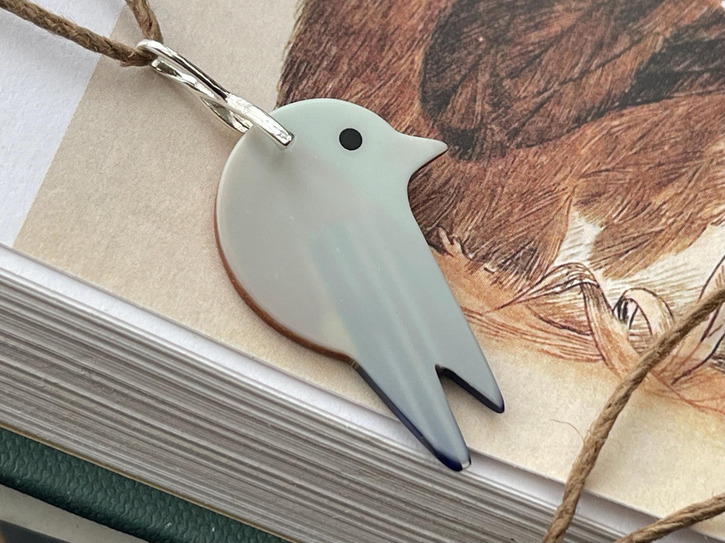 Stunning bird necklace. Unusual necklace, bird jewellery. Bird pendants. Blue bird on sterling silver.