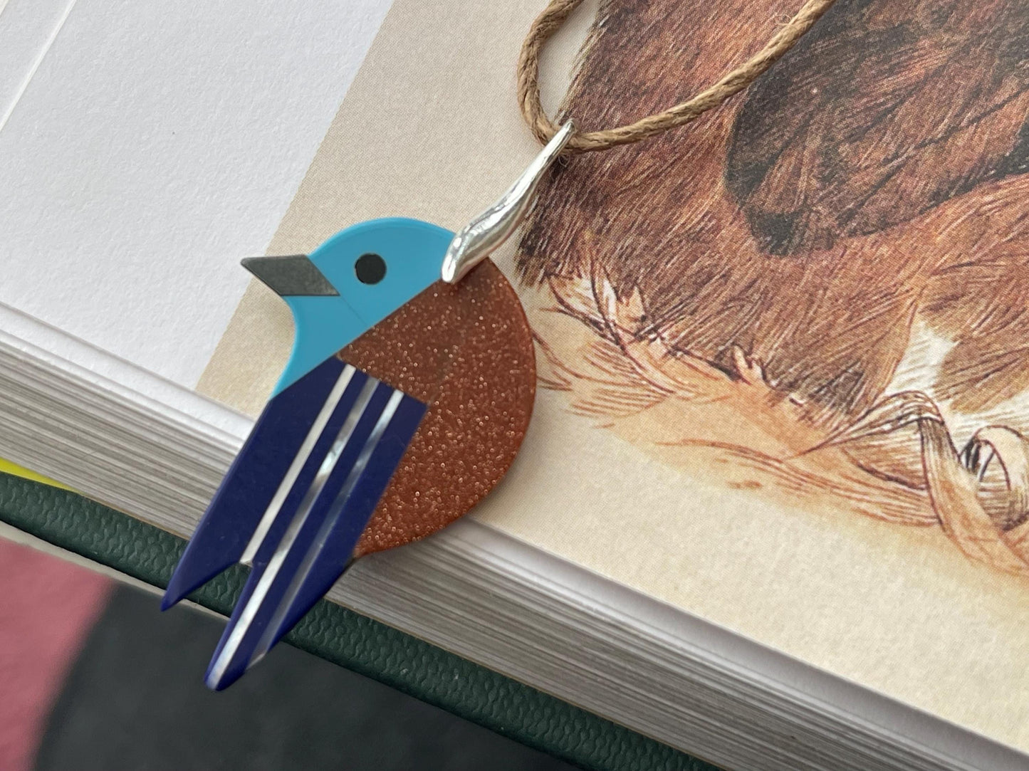 Stunning bird necklace. Unusual necklace, bird jewellery. Bird pendants. Blue bird on sterling silver.