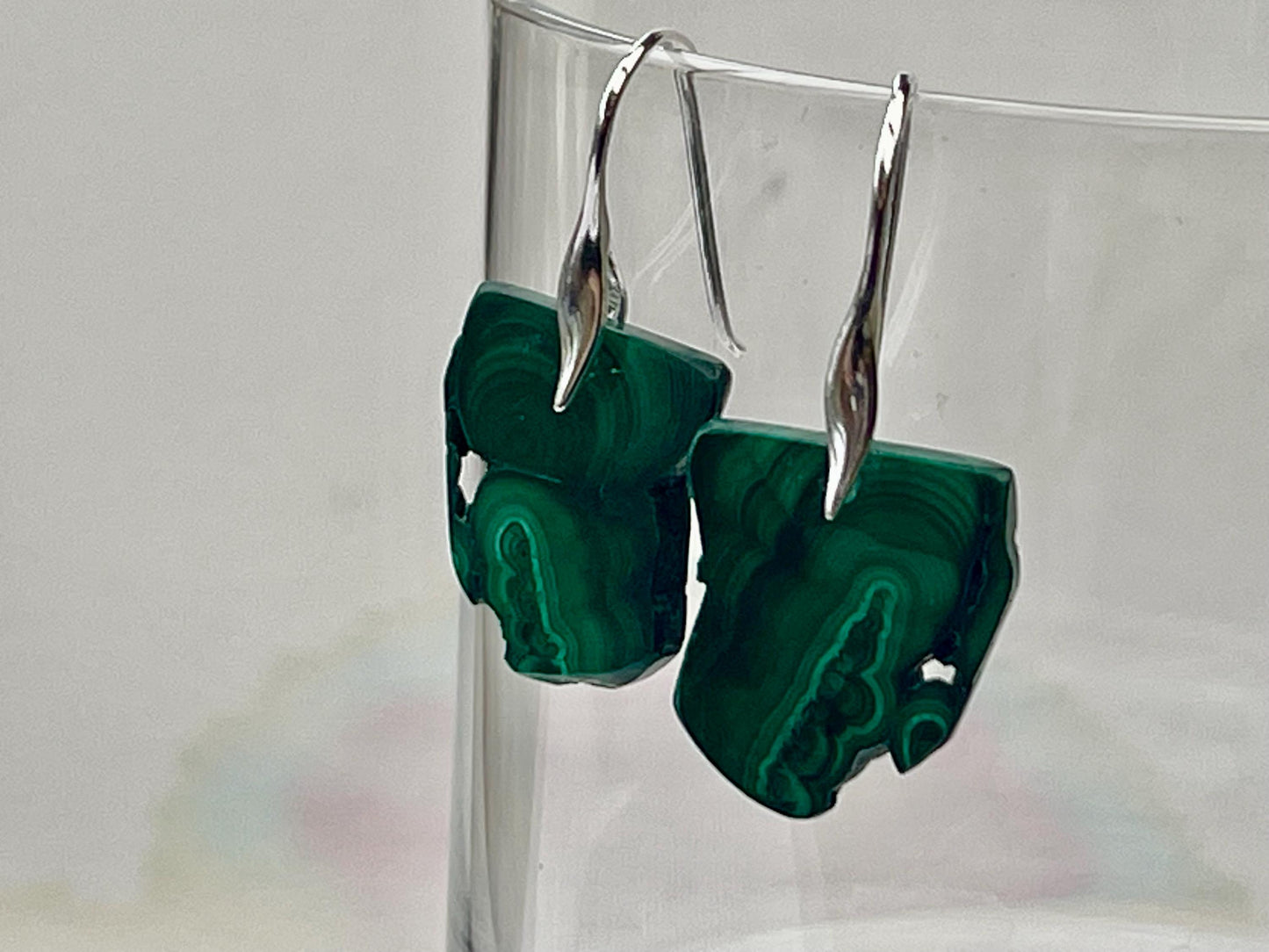 Silver earrings, boho earrings, unusual gift for her, malachite earrings, malachite jewellery, green gemstone earrings. Unusual jewellery