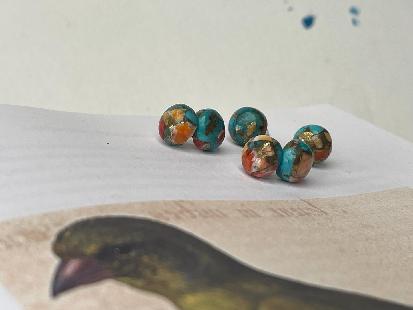 Ethically sourced turquoise and copper earrings. Blue stud earrings, ethical jewellery, turquoise jewellery. Boho stud earrings.