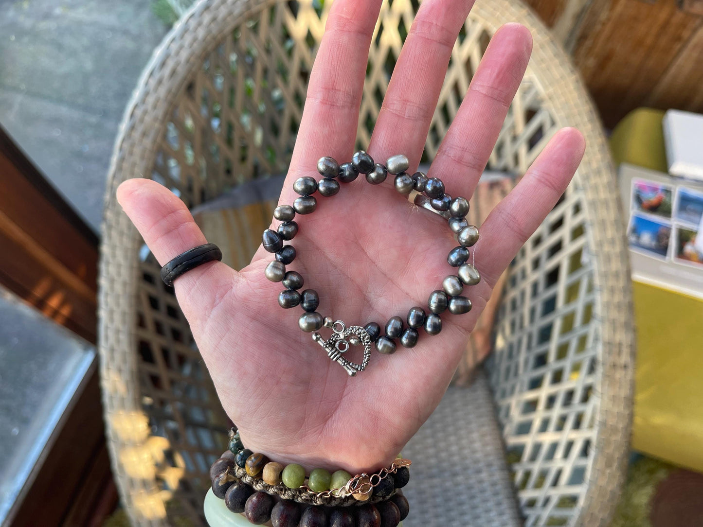 Heart bracelet made with glass beading. Heart jewellery, heart bangle. Vintage heart bracelet.