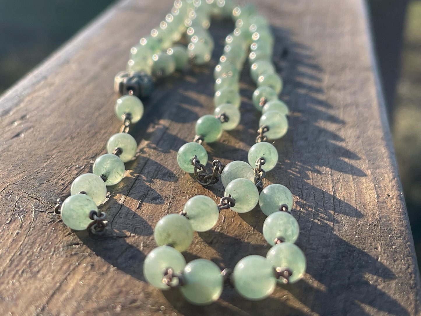 Vintage aventurine necklace. Long gemstone necklace. Romantic gift for her. Green gemstone jewellery.