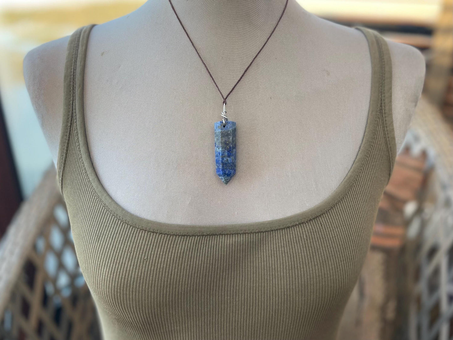 Handmade lapis lazuli necklace, Lapis Pendant Crystal Point, Chakra Reiki Healing Necklace. Romantic gift for her. Unusual lapis jewellery.