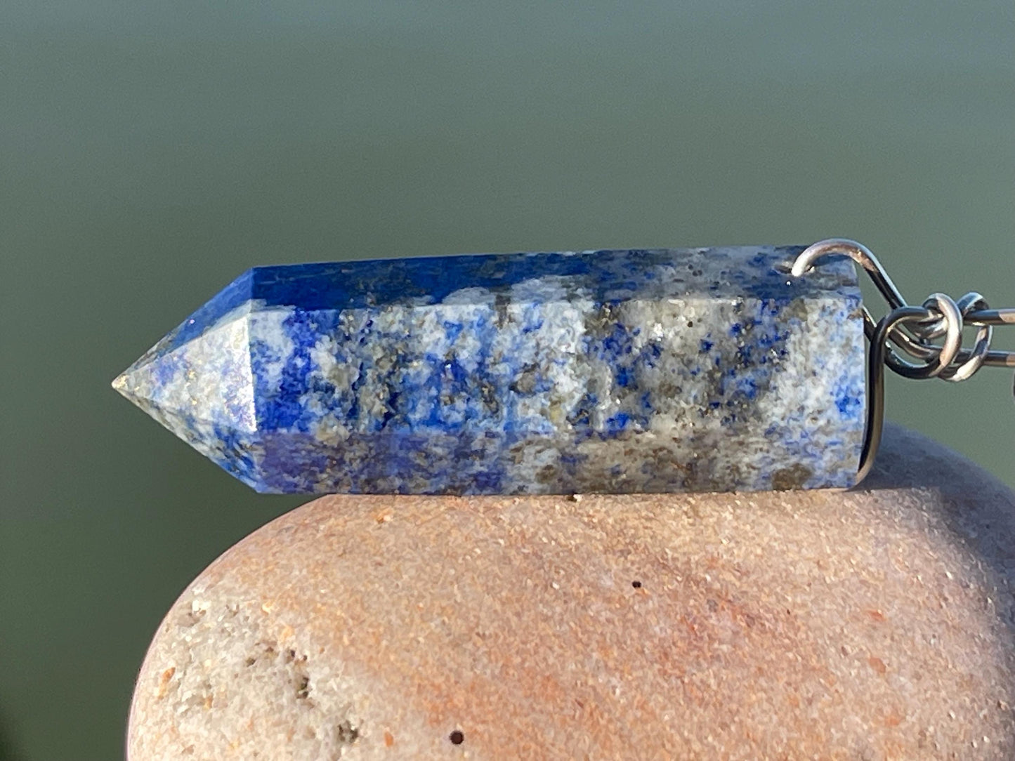 Handmade lapis lazuli necklace, Lapis Pendant Crystal Point, Chakra Reiki Healing Necklace. Romantic gift for her. Unusual lapis jewellery.