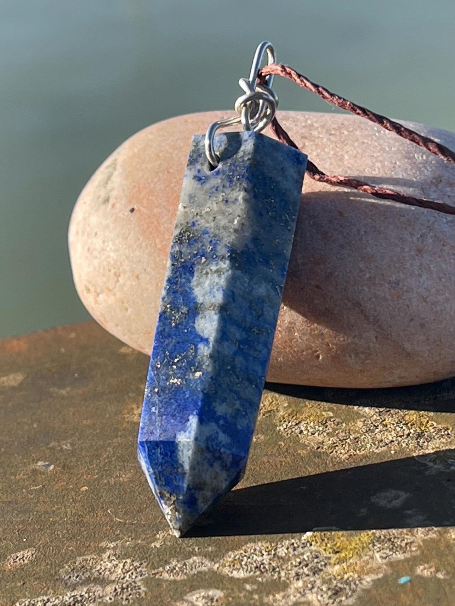 Handmade lapis lazuli necklace, Lapis Pendant Crystal Point, Chakra Reiki Healing Necklace. Romantic gift for her. Unusual lapis jewellery.