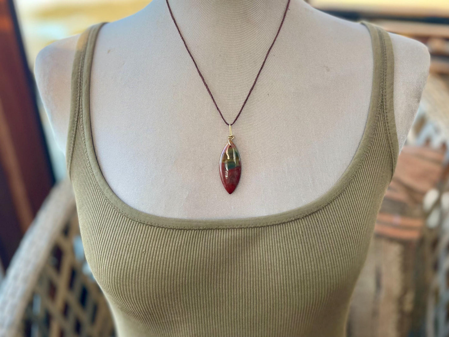 Handmade bloodstone necklace. Unusual gemstone jewellery. Orange gemstones. Bloodstone jewellery. Ethical jewellery. Unusual gemstones.