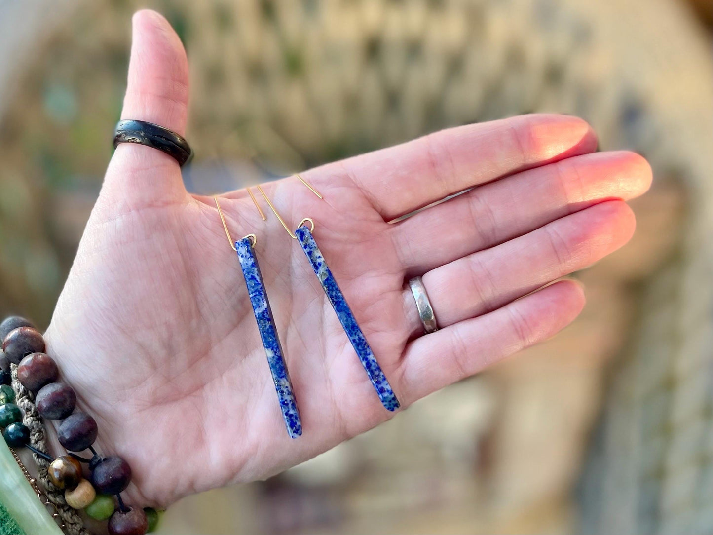 Lapis gemstone earrings. Ethical jewellery, blue gemstone earrings. Stunning unique jewellery. Unique gifts. Unique lapis earrings.