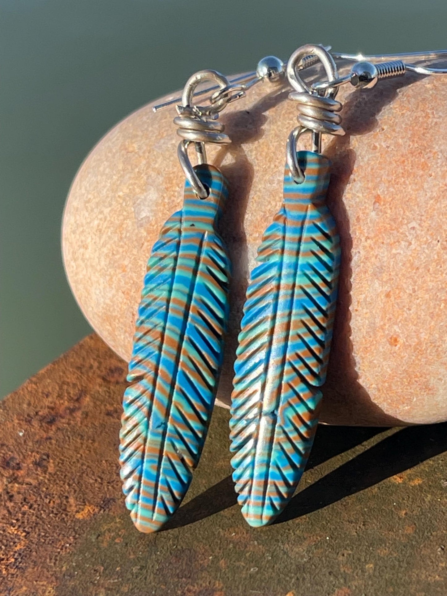 Jasper gemstone earrings. Ethical jewellery, feather earrings. Stunning unique jewellery. Unique gifts. Unique earrings. Native American