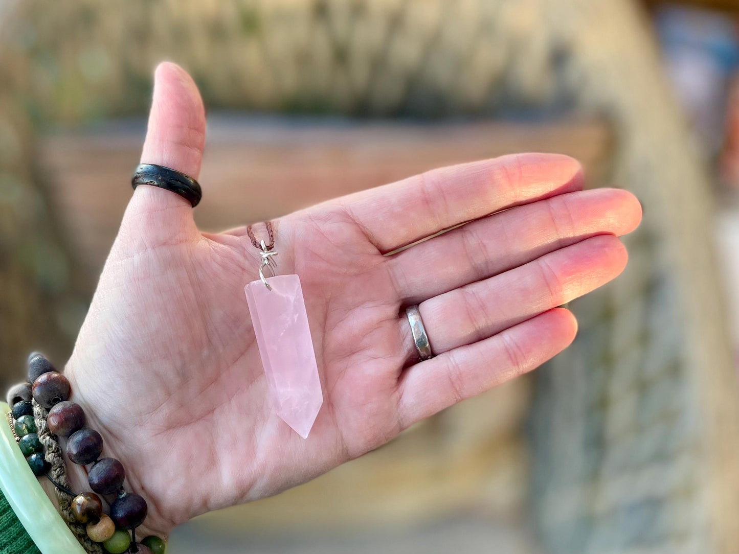 Rose quartz necklace, romantic gift for her, rose quartz pendant, boho pendant, handmade necklace, rose quartz jewellery, ethical jewellery